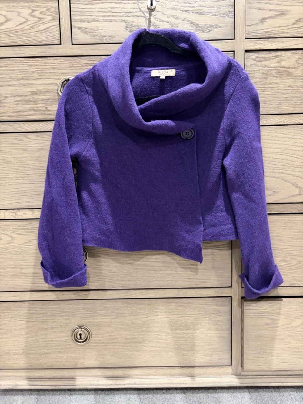 A. IDA Italian Asymmetric Purple Wool Blend Cropped Jacket, Women’s Small